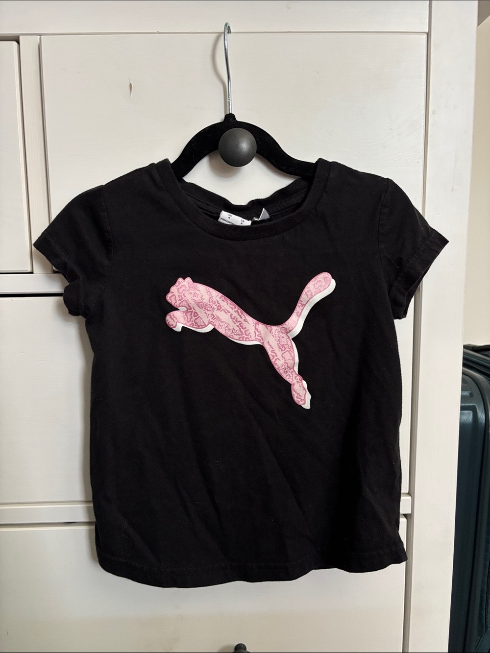 Puma Kids Black Tee with Pink Puma Logo